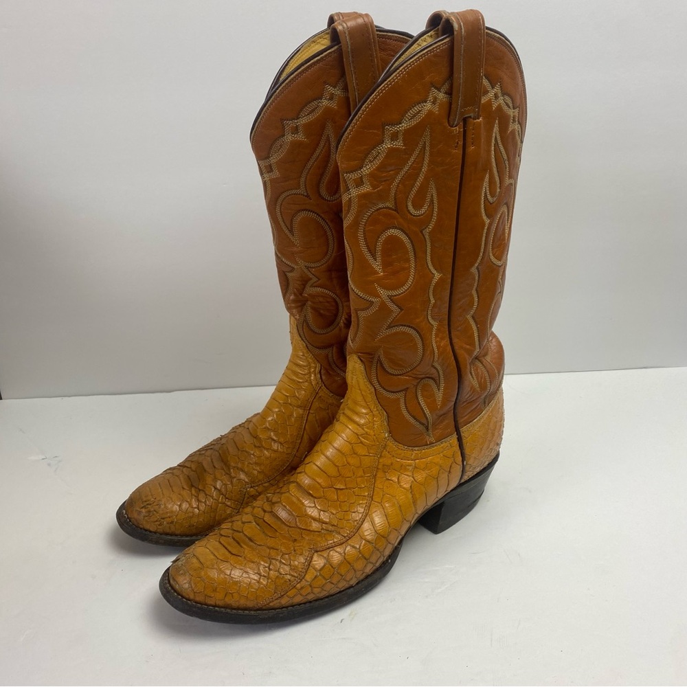 Vintage Tony Lama Brown Tan Snakeskin Python Cowboy Western Boots 0410 8.5B